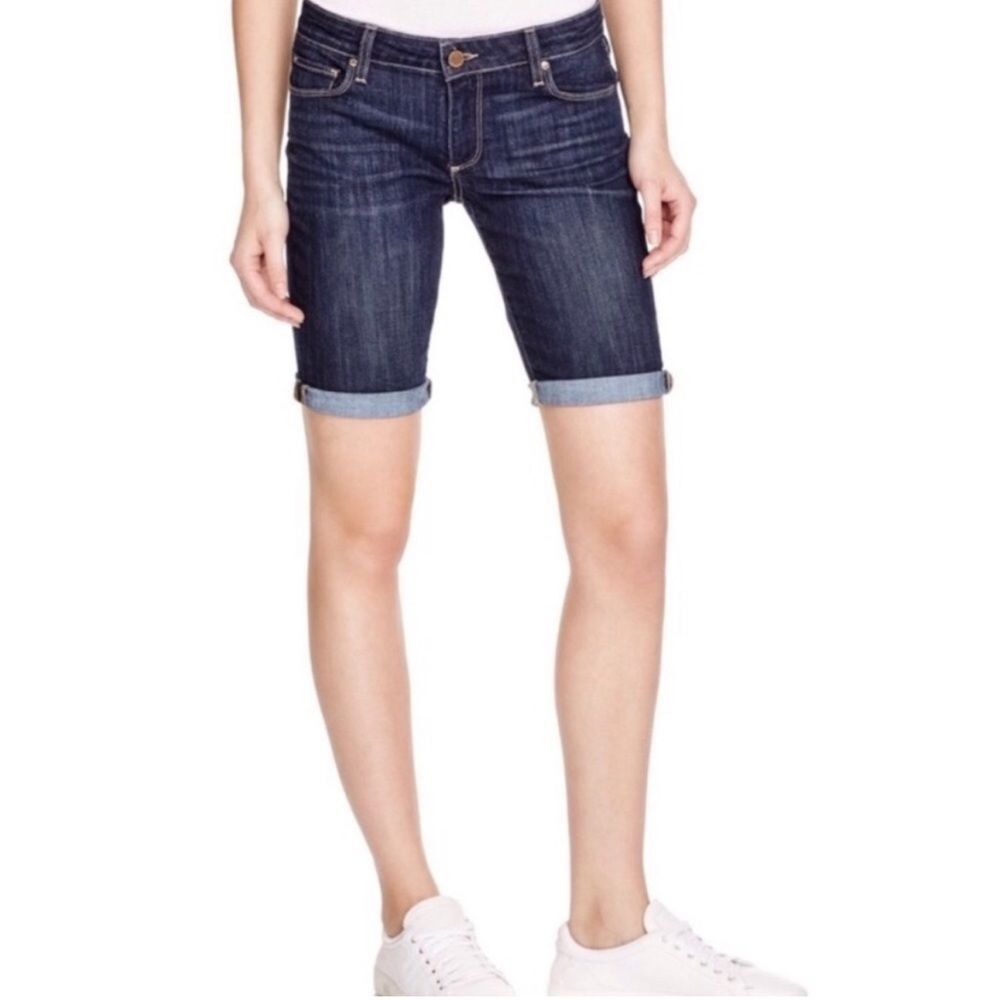 Paige Denim Bermuda Shorts in Warner Long Jean Shorts Dark Wash Size 24 | 00 - Picture 6 of 12